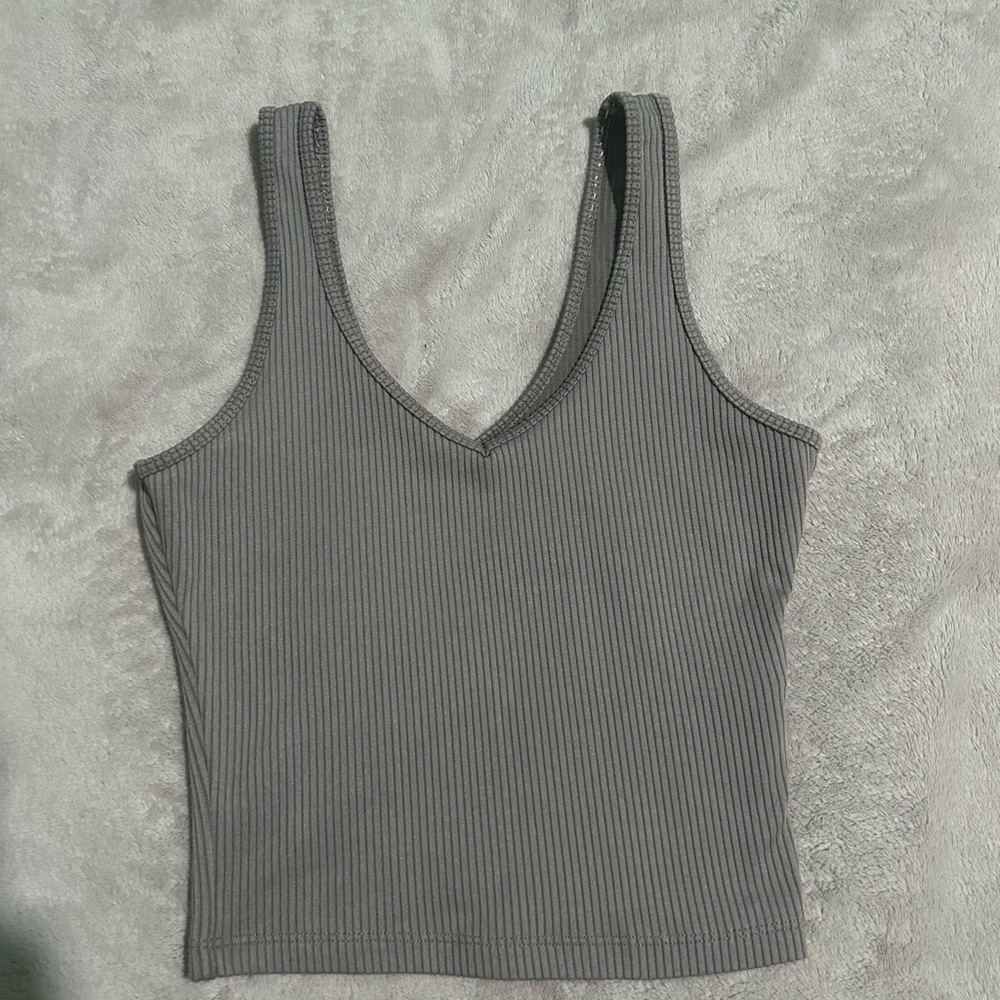 Women's Ribbed V-Neck Tank Top - Gray brown